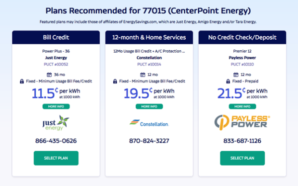 CenterPoint Energy Rates and Plans Screenshot CenterPoint Energy Rates and Plans Screenshot