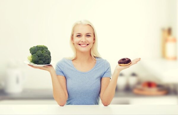 Comparison Illustration Woman Holds Twin Objects Comparison Illustration Woman Holds Twin Objects