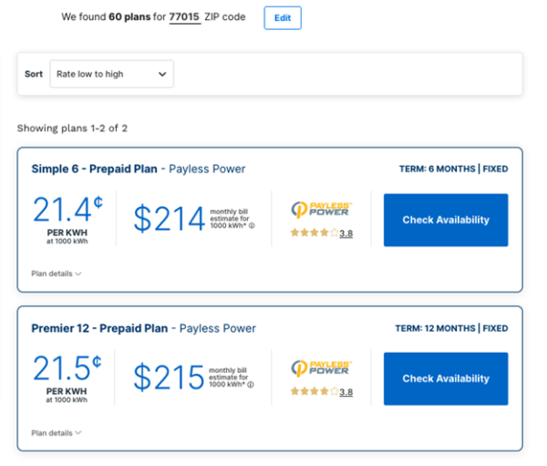 Prepaid Plans Payless Power Screenshot Prepaid Plans Payless Power Screenshot