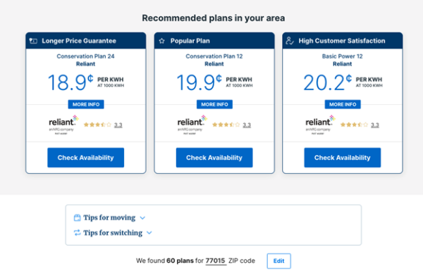 Screenshot of Recommended Plans Rates Screenshot of Recommended Plans Rates