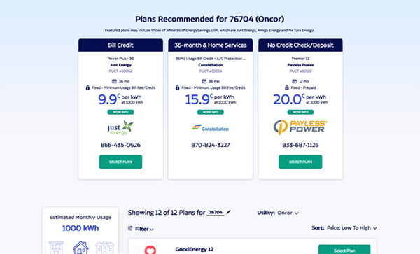 EnergySavings.com | Recommended Plans for Oncor EnergySavings.com | Recommended Plans for Oncor