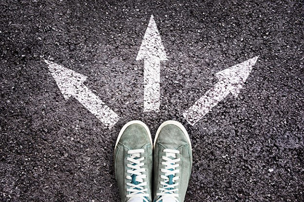 Illustration Shoes Standing on Arrows