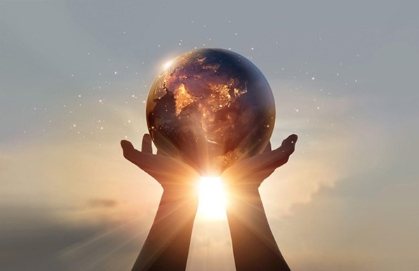 Nuclear Energy Illustraton Person Holds Earth Nuclear Energy Illustraton Person Holds Earth