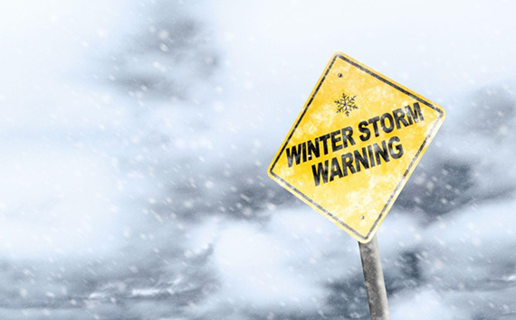 Texas Winter Storm Warning Sign in Blizzard