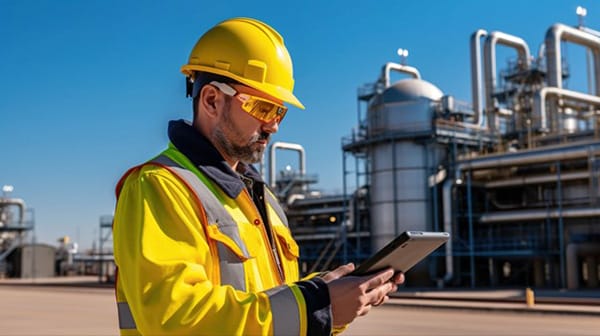 Worker Checks Reading on Thermal Energy