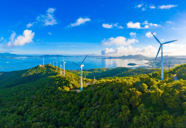 Wind turbines on a hill