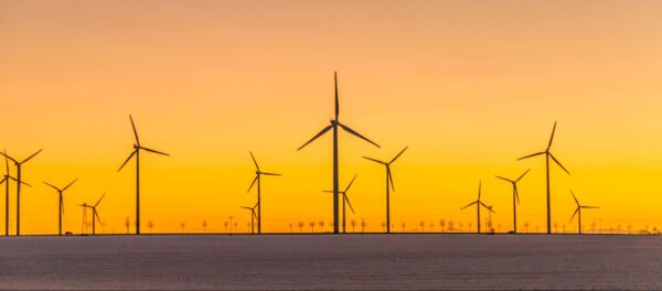 wind turbines in Texas in a sunset